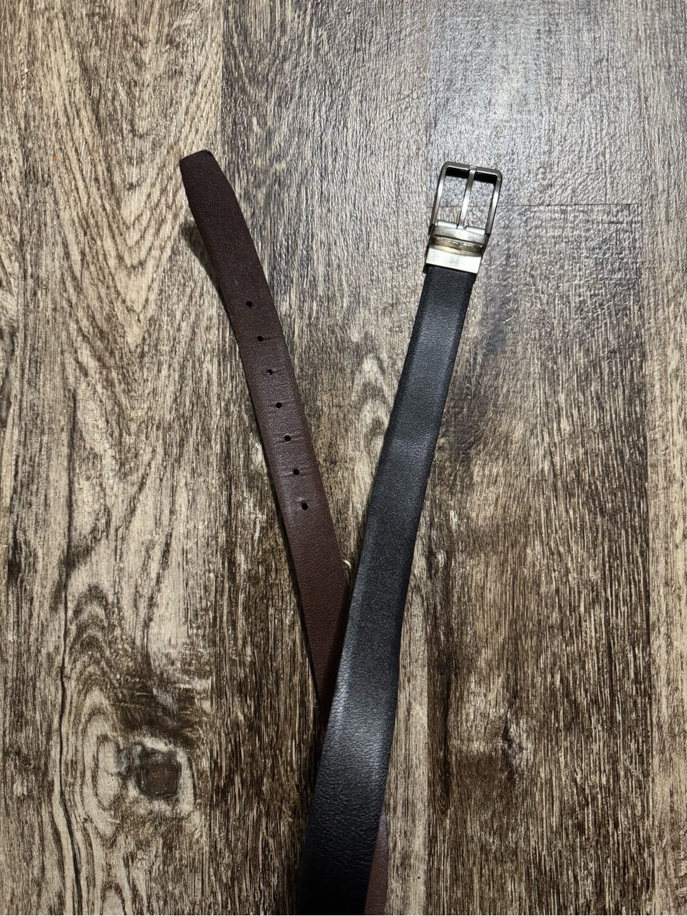 Men's Reversible Leather Belt in Black and Brown with Silver Buckle